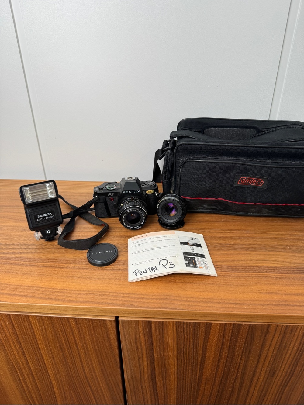 Pentax P3 Body with 28mm Lens / 50mm f2 / Minolta Auto 280X Flash